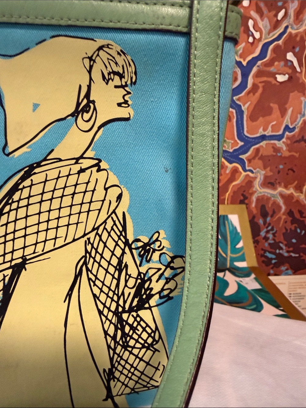 Coach Aqua and Yellow Illustrated Crossbody with Green Trim - Picture 6 of 9